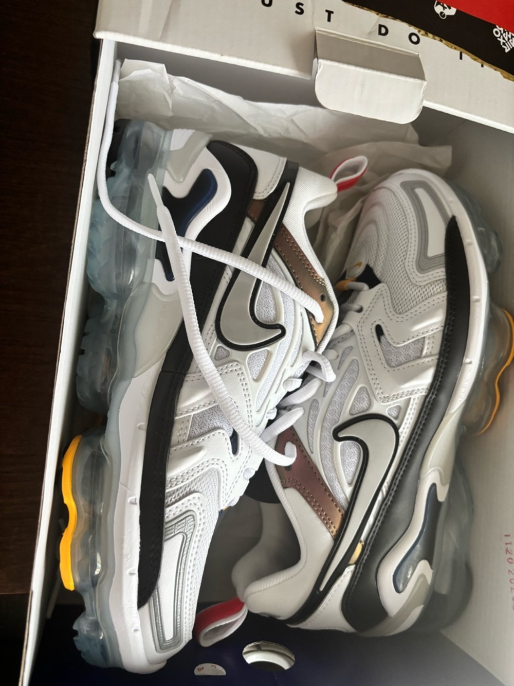Nike Women’s White Black Gold VaporMax-Style Sneakers